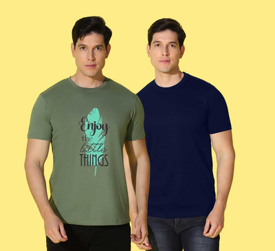 WOOSTRO Printed Men Round Neck Green, Blue T-Shirt