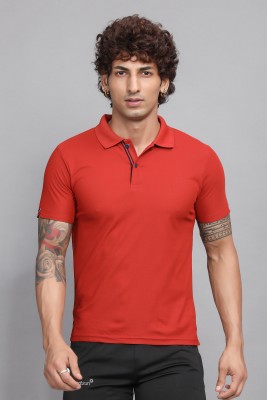 Sport Sun Striped Men Polo Neck Red T-Shirt