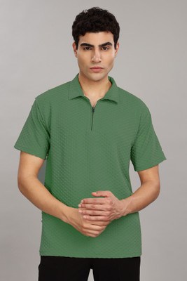 FASHLOOK Solid Men Polo Neck Green T-Shirt