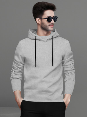 BLIVE Solid Men Hooded Neck Grey T-Shirt