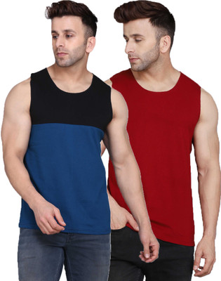 SLOWLORIS Colorblock Men Round Neck Red, Blue T-Shirt