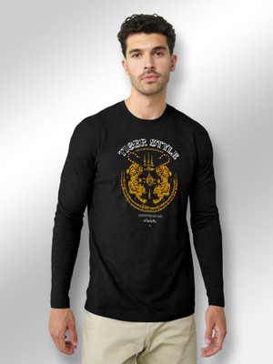 FTX Animal Print Men Round Neck Black T-Shirt
