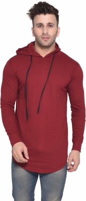 GEUM Solid Men Hooded Neck Maroon T-Shirt