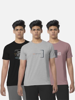 Bullmer Printed Men Round Neck Black, White, Pink T-Shirt