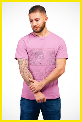 Streetfluencer Printed Men Round Neck Pink T-Shirt