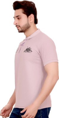 RosyRains Printed Men Polo Neck Pink T-Shirt