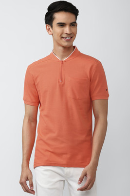 PETER ENGLAND Solid Men Polo Neck Orange T-Shirt