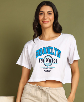 Moda Rapido Printed Women Round Neck White T-Shirt