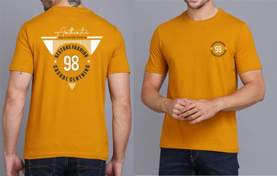 WOOSTRO Printed Men Round Neck Yellow, White T-Shirt