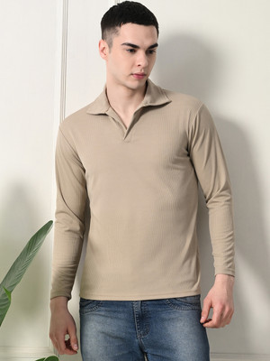 Moda Rapido Solid Men Polo Neck Beige T-Shirt
