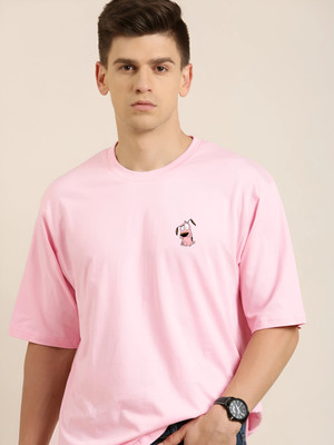JP Creation Graphic Print, Typography Men Round Neck Pink T-Shirt