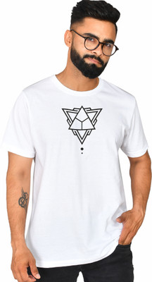 Burundi Blu Printed Men Round Neck White T-Shirt