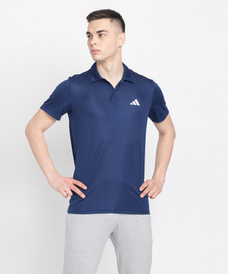 ADIDAS Printed Men Polo Neck Blue T-Shirt