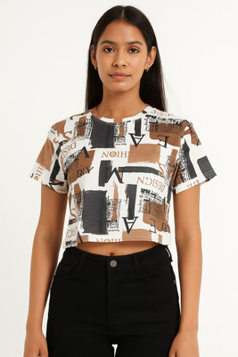 vividselene Printed, Typography, Abstract Women Round Neck White T-Shirt