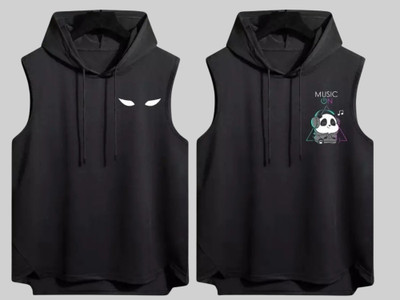 Mundali Animal Print Men Hooded Neck Black T-Shirt