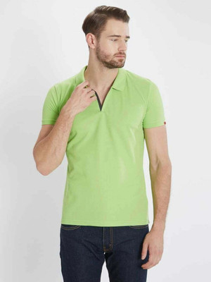 Status Quo Solid Men Polo Neck Yellow T-Shirt