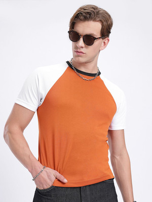 Glitchez Colorblock Men Round Neck Orange T-Shirt