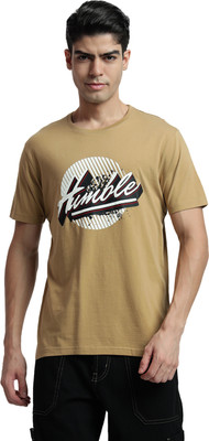 Rare Bond Studios Graphic Print Men Round Neck Beige T-Shirt