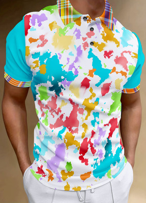 HouseOfCommon Printed Men Polo Neck Multicolor T-Shirt