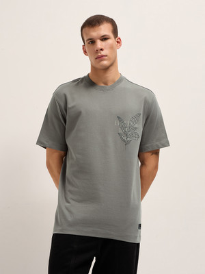 THE BEAR HOUSE Graphic Print Men Crew Neck Grey T-Shirt