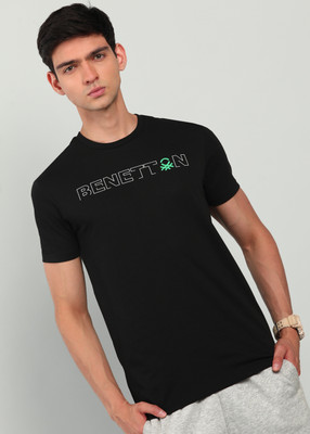 United Colors of Benetton Typography Men Round Neck Black T-Shirt
