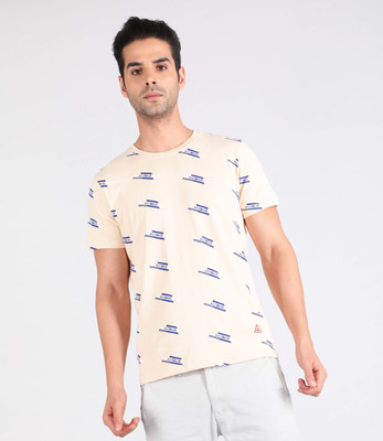 WROGN Typography Men Round Neck Beige T-Shirt