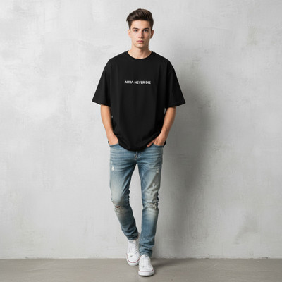 VELTRIX Graphic Print, Typography Men Round Neck Black T-Shirt