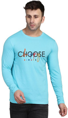 TEEFOX Printed, Typography Men Round Neck Light Blue T-Shirt