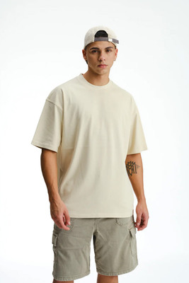 Bonkers Corner Solid Men Round Neck White T-Shirt