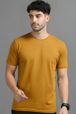 Jangoboy Solid Men Round Neck Yellow T-Shirt