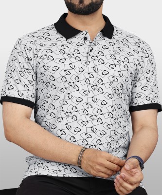 VeBNoR Printed Men Polo Neck Grey T-Shirt