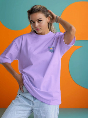 Moda Rapido Solid, Printed Women Round Neck Purple T-Shirt