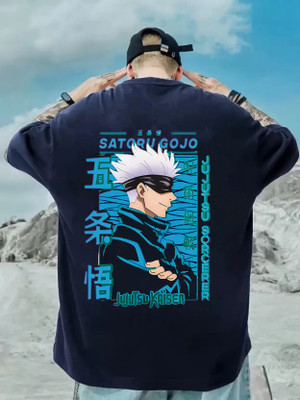 Clothy Trend Graphic Print Men Round Neck Blue T-Shirt