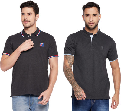 Camey Printed Men Polo Neck Black T-Shirt