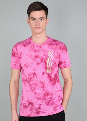 UNDER ARMOUR Tie & Dye Men Round Neck Pink T-Shirt