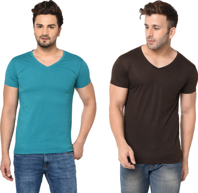 Tresna Trending Solid Men V Neck Multicolor T-Shirt