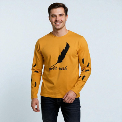 FAOES Printed Men Round Neck Yellow T-Shirt