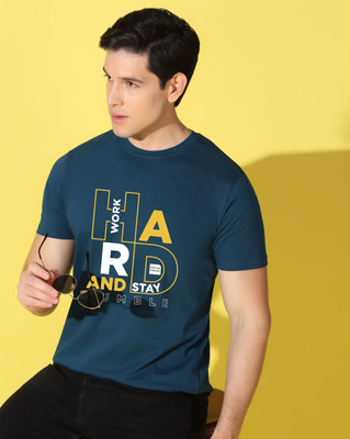 WOOSTRO Printed Men Round Neck Dark Blue T-Shirt