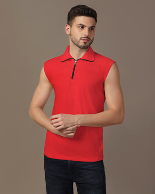 GEUM Solid Men Polo Neck Red T-Shirt