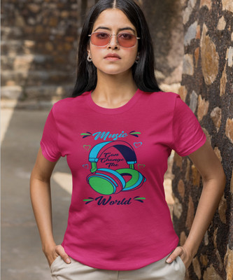 JILZ Printed Women Round Neck Pink T-Shirt