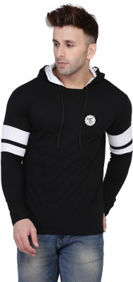 Lawful Casual Solid Men Hooded Neck Black, White T-Shirt