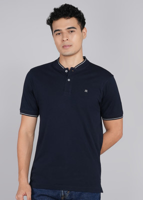 Raymond Solid Men Polo Neck Dark Blue T-Shirt