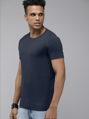 London Crew Solid Men Round Neck Navy Blue T-Shirt