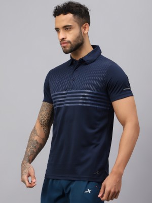 VECTOR X Solid Men Polo Neck Navy Blue T-Shirt