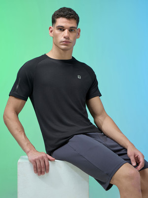 TECHNOSPORT Solid Men Crew Neck Black T-Shirt