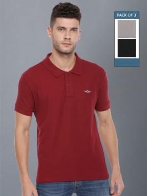 Force NXT Solid Men Polo Neck Maroon, Grey, Black T-Shirt