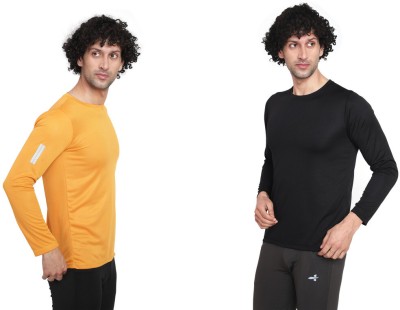 addiz Solid Men Round Neck Yellow, Black T-Shirt