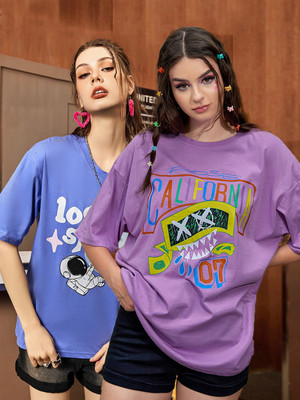 Christy World Typography Women Round Neck Blue, Purple T-Shirt