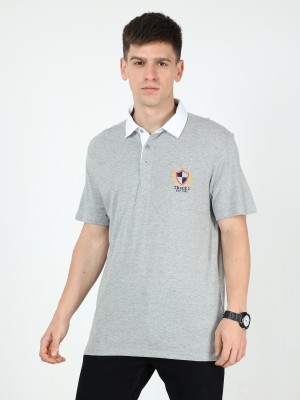 tracktwo Self Design Men Polo Neck Grey T-Shirt