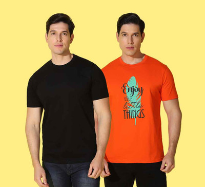 WOOSTRO Printed, Solid Men Round Neck Multicolor T-Shirt